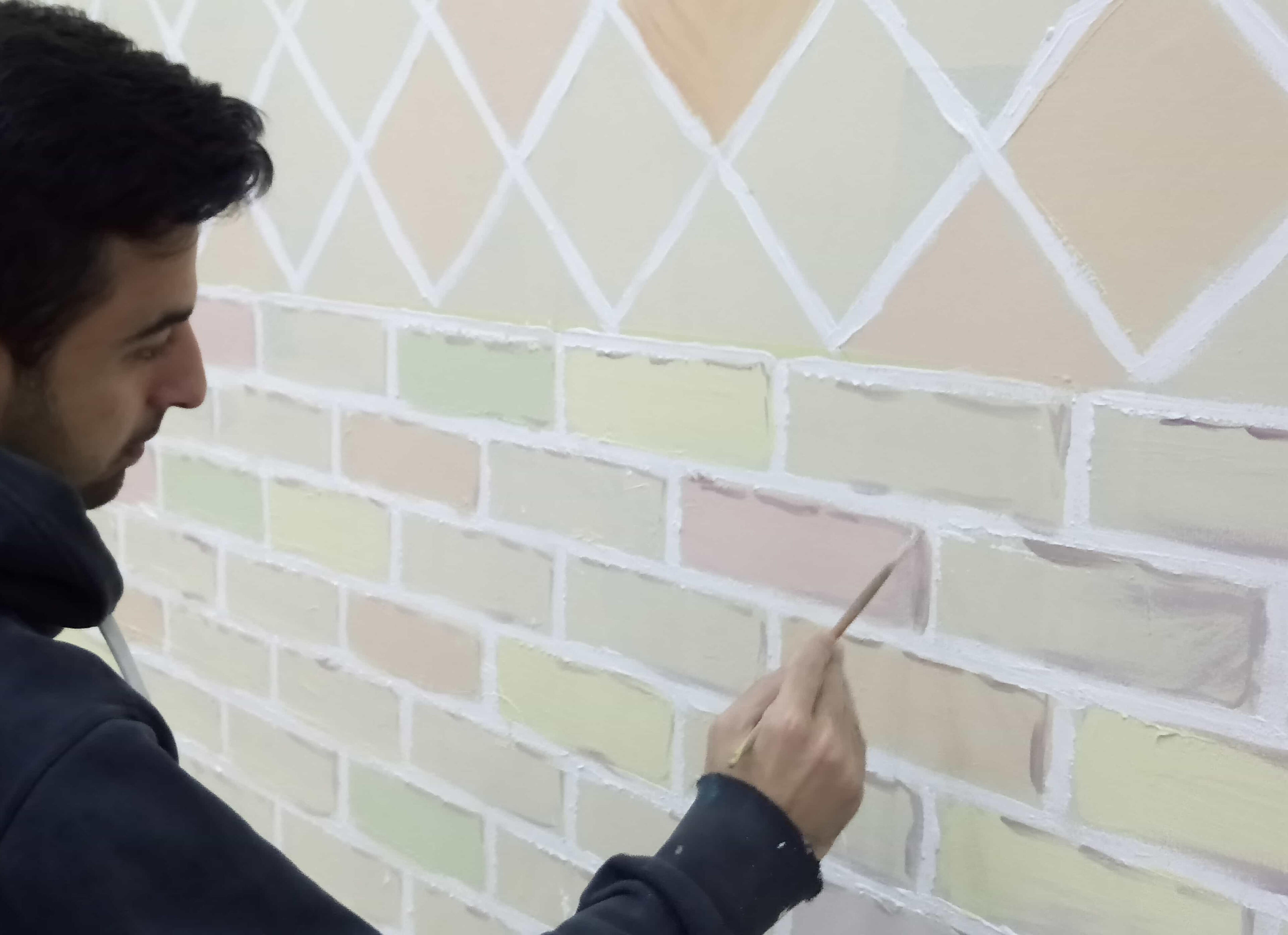 Indoor Wall Relief - Hand - Painted Brick Detailing & Process